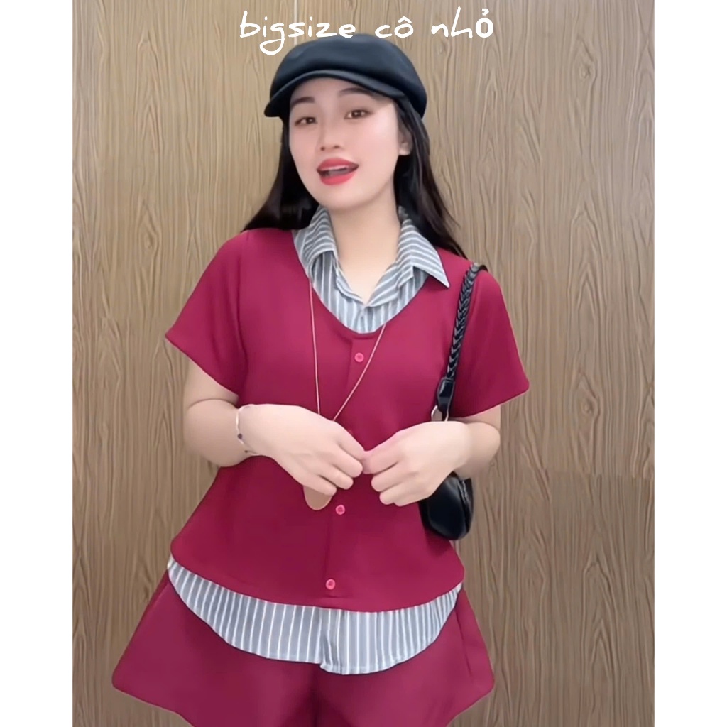 Áo Bigsize Nữ Phối Cổ Sơ Mi Dính Liền Dáng Rộng Che Bụng Mặc Đi Chơi Tết Đi Chúc Tết Thanh Lịch A338