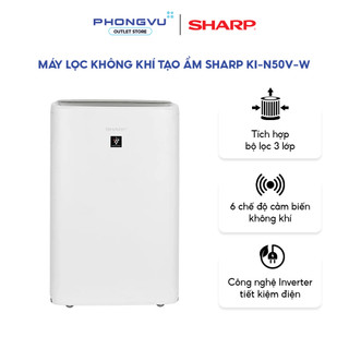 Máy Lọc Không Khí Tạo Ẩm Sharp KI-N50V-W - Plasmacluster Ion 25000, HEPA Lọc Bụi PM2.5, Điều Khiển Từ Xa-Phòng Đến 38m²