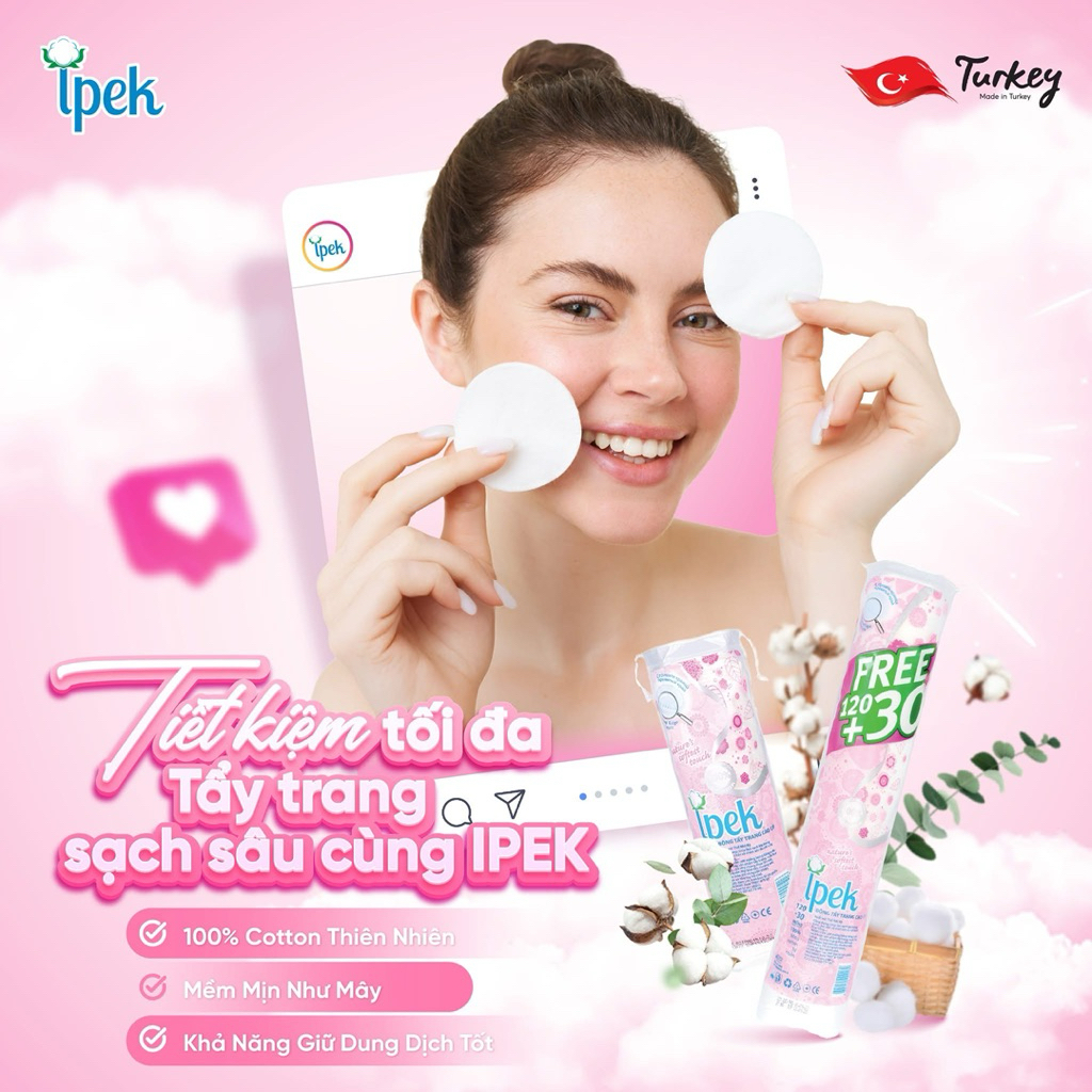 { Hàng công ty } Bông tẩy trang Ipek 150 miếng siêu dai