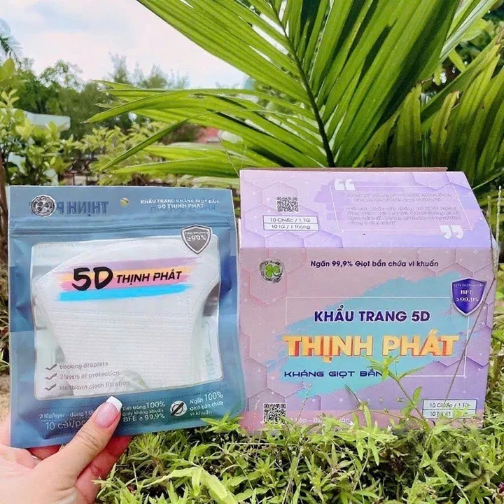 Combo 200 chiếc khẩu trang 5D THỊNH PHÁT 3 lớp kháng khuẩn chống tia UV kháng giọt bắn