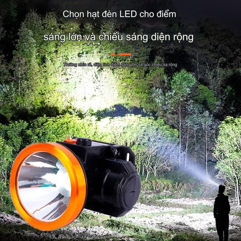 Đèn Pin Đội Đầu Pin Sạc 1 Bóng 80W Siêu Sáng Ánh Sáng Vàng Kèm Bộ Sạc Có Led Báo Đầy