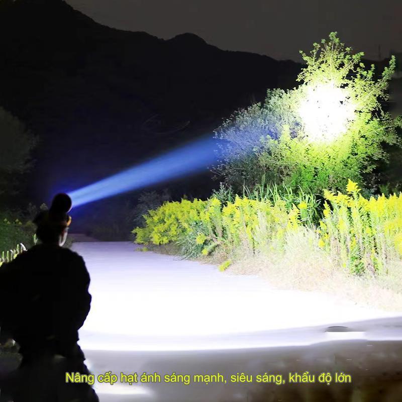 Đèn Pin Đội Đầu Pin Sạc 1 Bóng 80W Siêu Sáng Ánh Sáng Vàng Kèm Bộ Sạc Có Led Báo Đầy