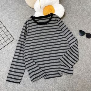[50-100kg]Áo Thun Nữ Tay Dài Kẻ Sọc Ngang Form Rộng Cho Nữ Chubby Vải Cotton Co Giãn Thoáng Mát A311