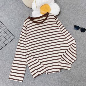 [50-100kg]Áo Thun Nữ Tay Dài Kẻ Sọc Ngang Form Rộng Cho Nữ Chubby Vải Cotton Co Giãn Thoáng Mát A311