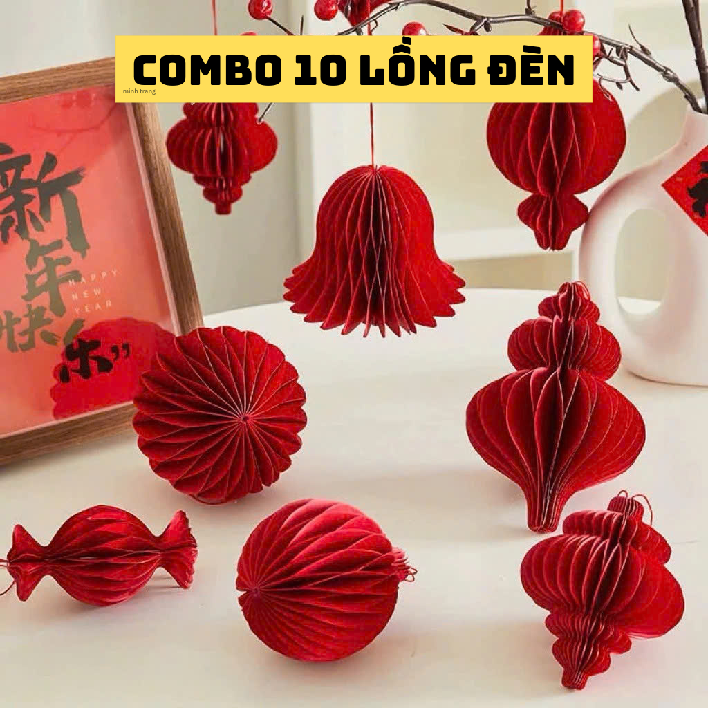[ HỎA TỐC ] COMBO 10 Chiếc Đèn Lồng Màu Đỏ Nhung Trang Trí Nhà Cửa Cây Cảnh Dịp Tết Nguyên Đán 2026