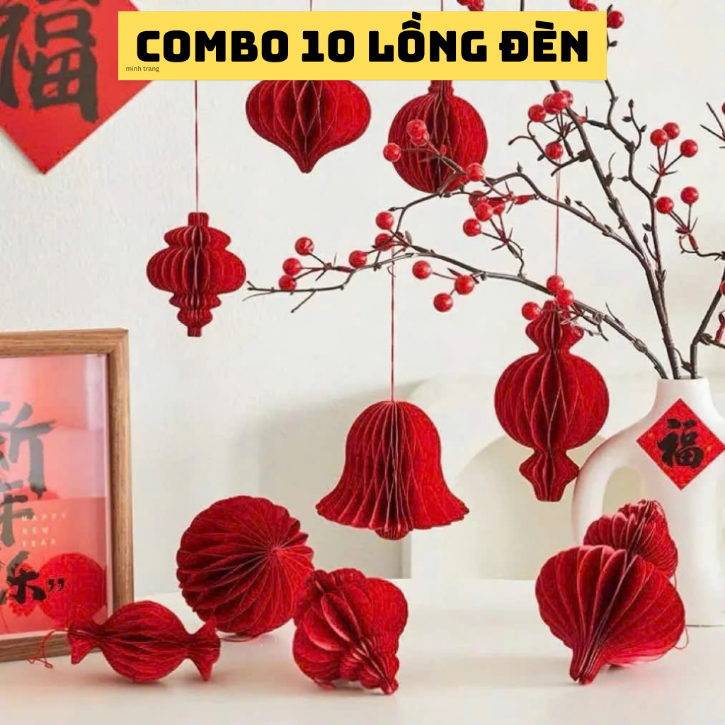 [ HỎA TỐC ] COMBO 10 Chiếc Đèn Lồng Màu Đỏ Nhung Trang Trí Nhà Cửa Cây Cảnh Dịp Tết Nguyên Đán 2026