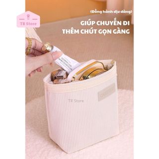 Túi Mỹ Phẩm Nhung Tăm Phong Cách Hàn Quốc - Mềm Mại, Cỡ Lớn Đa Năng