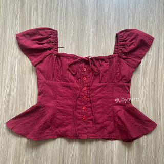 Hanie Top | Áo kiểu tay cánh tiên chất hoa thêu phối nơ nhẹ nhàng, nữ tính | Bymintt