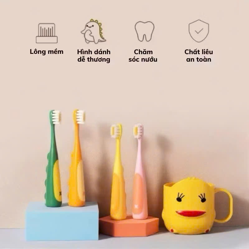 COMBO 2 Bàn Chải Đánh Răng Cho Bé, Bàn Chải Đánh Răng Lông Siêu Mềm