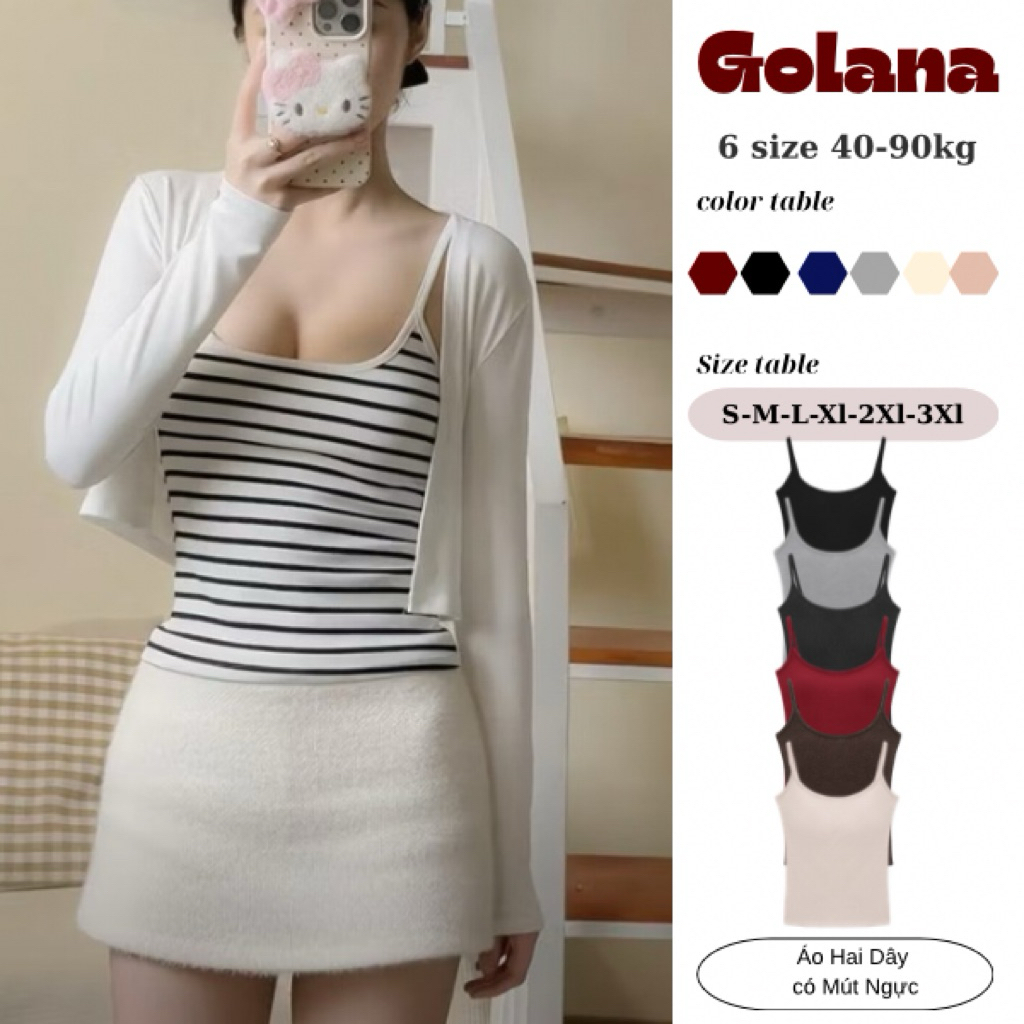 (Sẵn mút) Áo hai dây nữ basic ôm dáng chất thun cotton mịn tôn dáng ...