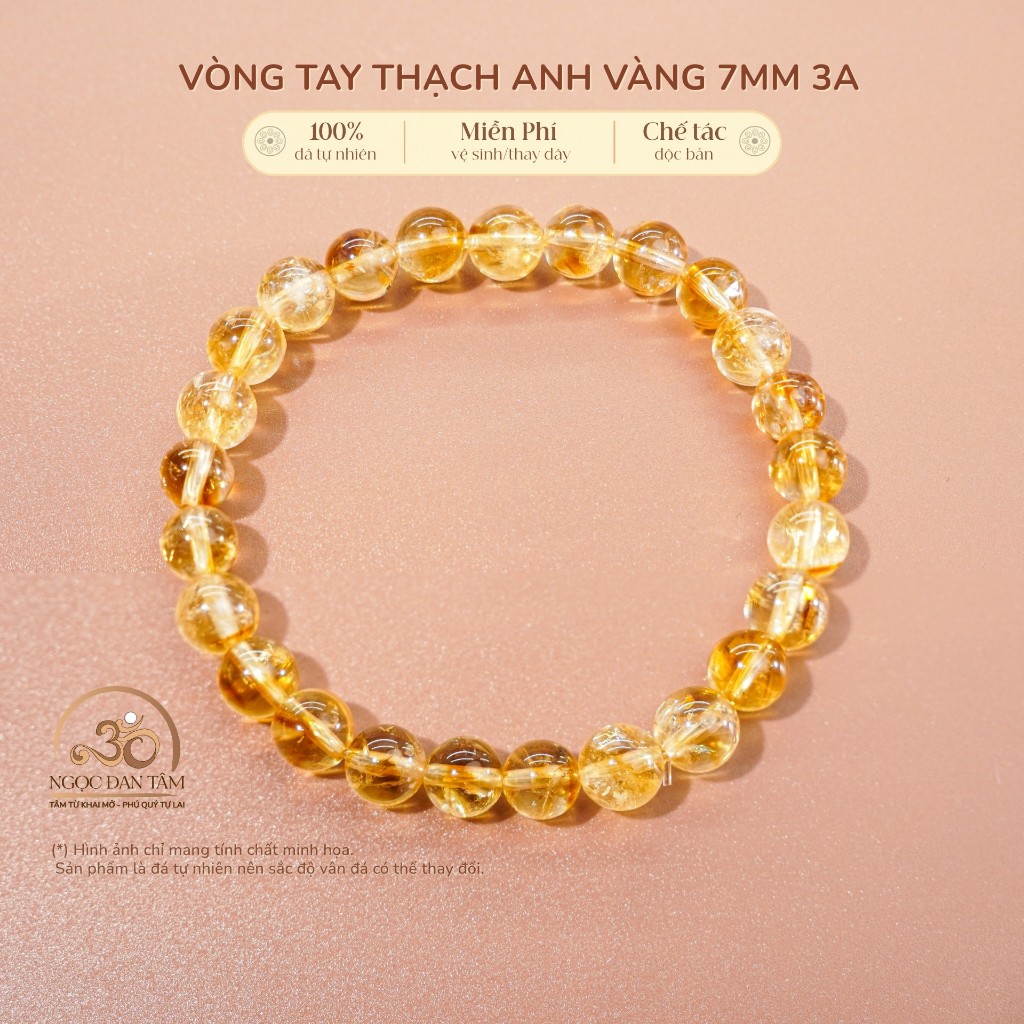 Ngọc Đan Tâm - Vòng Tay Thạch Anh Vàng Hoa Bay 7mm 3A - Mệnh Thổ & Mệnh Kim