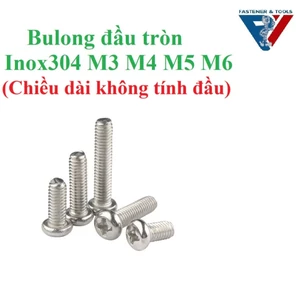 50 cái M3,M4,M5,M6 Vít pake đầu tròn thân bulong inox304 M3-M6