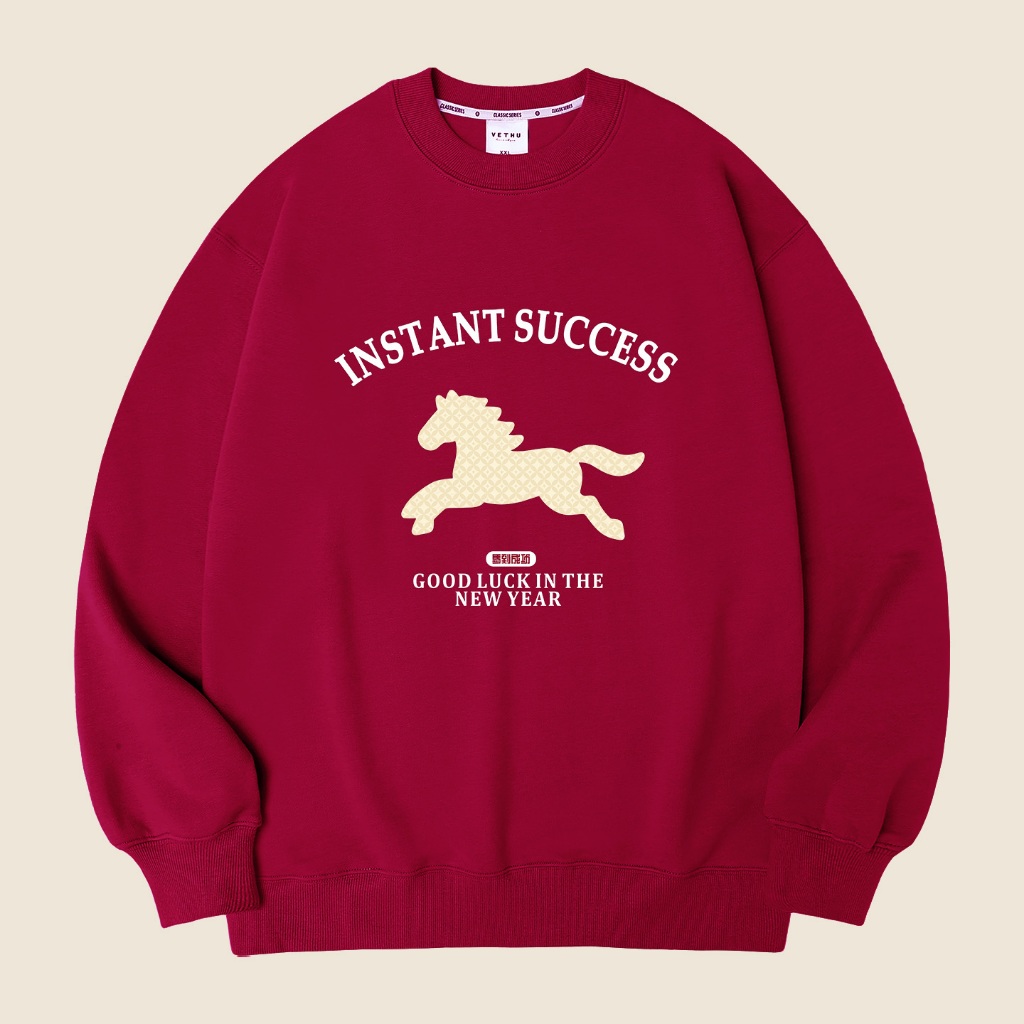 Áo Nỉ Tết Mã Đáo Thành Công – Sweater Unisex Nam Nữ, Diện Xuân May Mắn