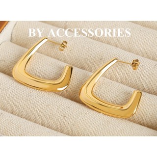 Bông tai nữ titan hình học dáng chữ J lớn cổ điển cá tính không gỉ WE2404 BY ACCESSORIES