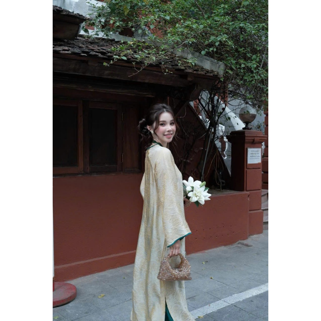 ZIMM STORE-Áo Dài Nữ Cách Tân Hồng Phấn Tay Dài Dáng Suông Thanh Lịch Tôn Dáng