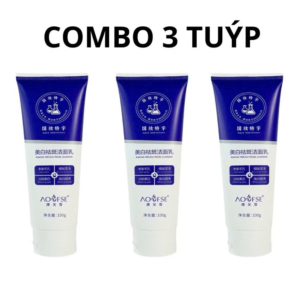 combo 3 tuýp Sữa Rửa Mặt Aufuxue Tuýp 100g Giảm Mụn Dầu Nhờn Dưỡng Trắng Da, Sữa Rửa Mặt Trắng Da