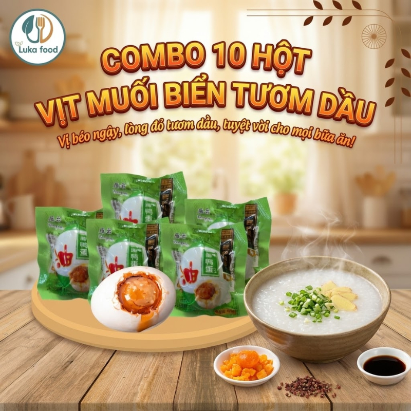 (Mua 10 Tặng 2) Trứng Vịt Biển Muối Tươm Dầu Bắc Hải - Trứng Muối Ăn Liền Béo Ngậy, Lòng Đỏ Chảy Dầu Size To 60g