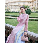 Set áo dài cách tân gấm 4 tà, mẫu áo dài 4 tà chất liệu vải gấm 4 tà phối tay dài loe (Đủ Màu) đẹp sang trọng — ảnh 3