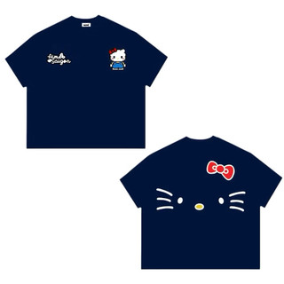 Áo thun chất cotton khô 3158 form rộng tay lỡ - Kitty habo + ria mèo sau lưng