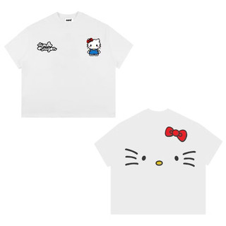Áo thun chất cotton khô 3158 form rộng tay lỡ - Kitty habo + ria mèo sau lưng