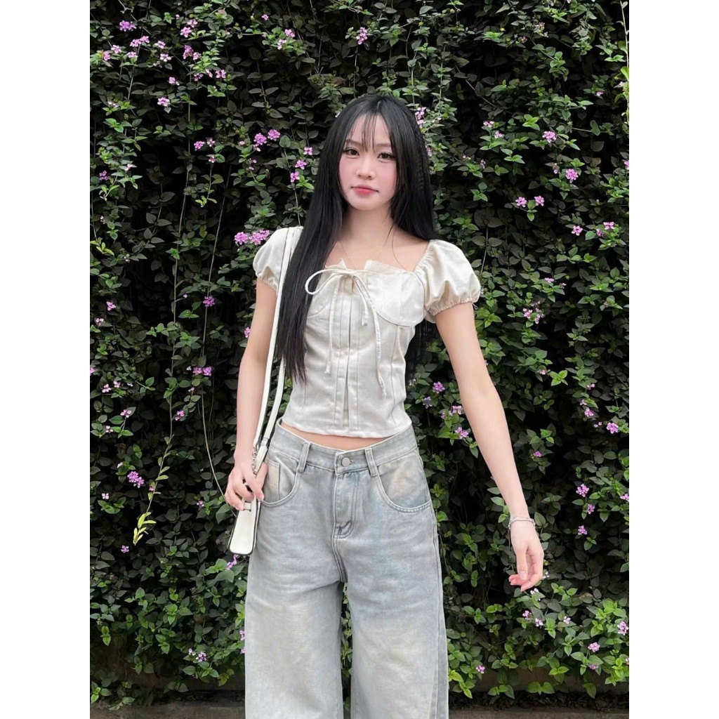 Áo Kiểu Linen Viền Ren Tay Bo - Rattit Top MA 3780 - SamHi Closet