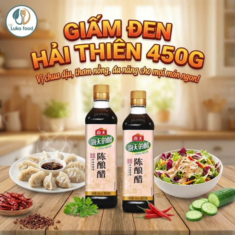 Giấm Đen Hải Thiên 450ml - Vị Chua Dịu, Thơm Nồng, Giấm Tiều Pha Nước Chấm Há Cảo, Hủ Tiếu, Hàng Nội Địa Luka Food