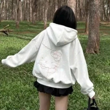 Áo khoác Nỉ Mũ 2 Lớp Basic Nữ Dễ Thương In Hình Mèo Nổi Xinh Xắc MẶc Đi LÀm Đi Chơi Chất Nỉ Cotton Siêu Dày dặn