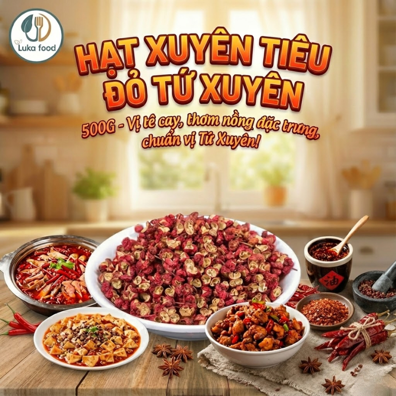 Hạt Xuyên Tiêu Đỏ (Hoa Tiêu) Loại 1 - Gia Vị Làm Gà Ủ Muối, Nấu Lẩu Tứ Xuyên Thơm Nồng, Vị Cay Tê Đặc Trưng Luka Food