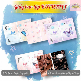 (COMBO 5 Tờ Giấy BÓNG in ảnh) Giấy bao tập, giấy bao vở, bao sách thiết kế Bươm Bươm Butterfly | by Winwin