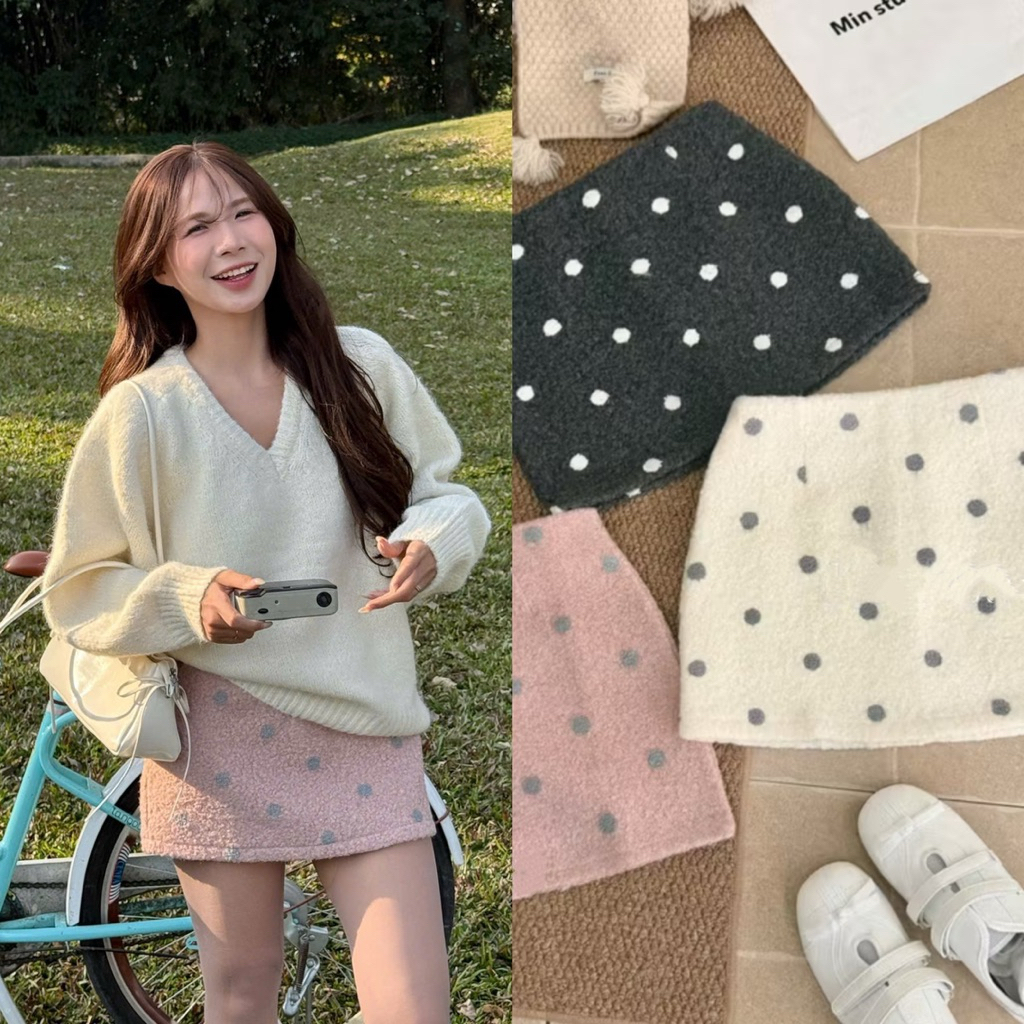Chân váy ngắn chấm bi dạ kéo khóa sau 2568 Nữ the.sweaterweather TSW