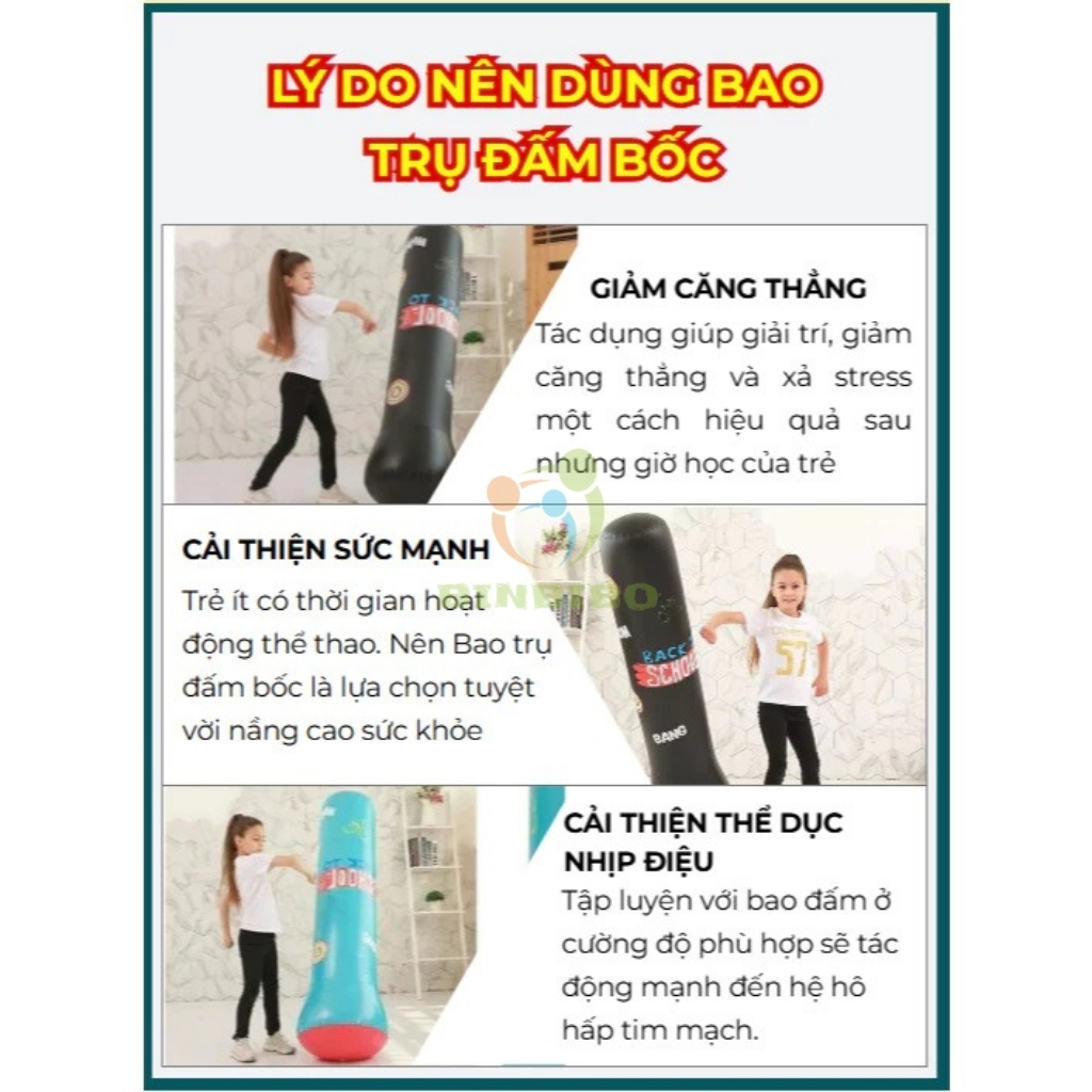 [TẶNG BƠM] Trụ Đấm Bốc Bơm Hơi Tự Cân Bằng Cho Bé – Đồ Chơi Vận Động Binbibo