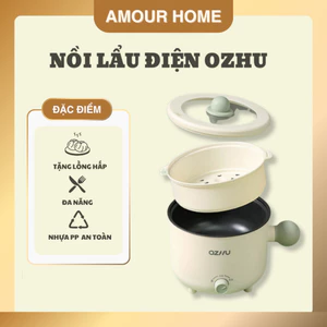 Nồi Lẩu OZHU Đa Năng, Nồi Hấp Mini 2 Nấc Nhiệt Kèm Giá Hấp Có Tay Cầm Tiện Dụng Dung Tích 1.8L(LOGKENT)
