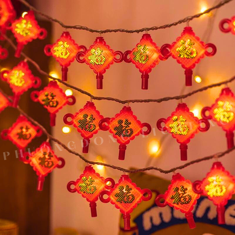 Dây Liễn Đèn LED Chữ Phúc Dài 4m - 16 bóng Trang trí Lễ Tết