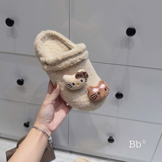 Sục Lông Xù Kitty Nơ Mũi Tròn Đế 3cm Fullbox