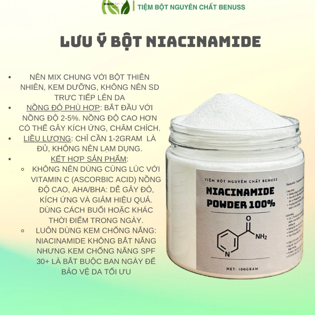Bột Niacinamide Nguyên Chất 100gram - Dưỡng Trắng , Đều Màu Da Body - Nguyên liệu mỹ phẩm