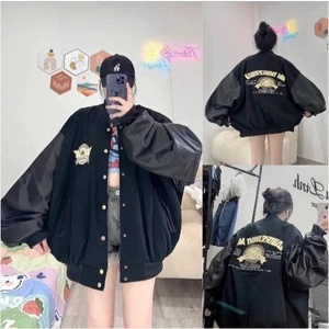 Áo khoác Bomber Nỉ Basic Nữ Tính Phối Tay Da Sang Chảnh In Chữ A Vàng Chất Nỉ tàu Dày Dặn Hottrend 2026