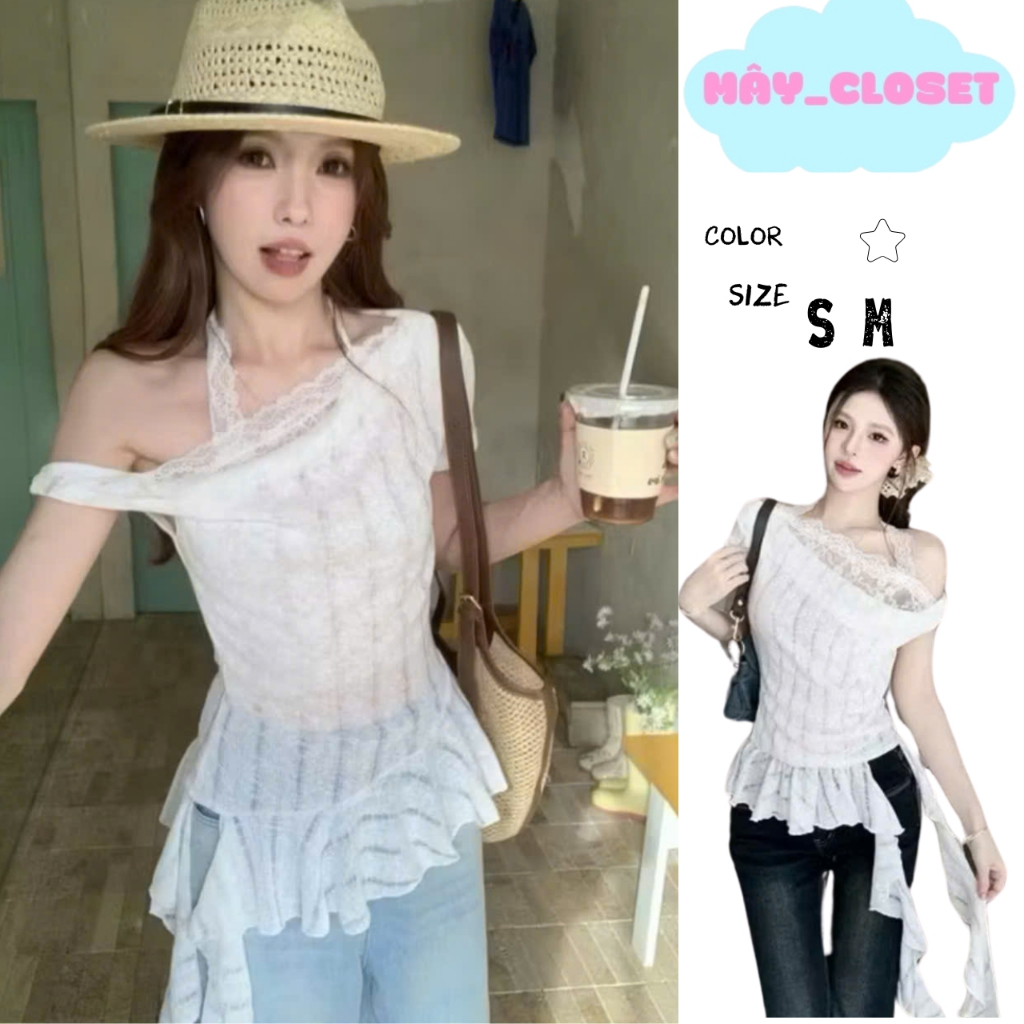 [ A-20 ] Áo len rách lệch vai phối ren tua rua chất len mỏng - Mây ...