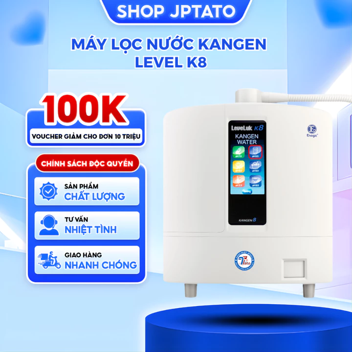 Máy lọc nước JPTATO Ion kiềm Kangen Leveluk K8 -8 tấm điện cực tạo 7 loại nước-sử dụng công nghệ điện giải mới 100%