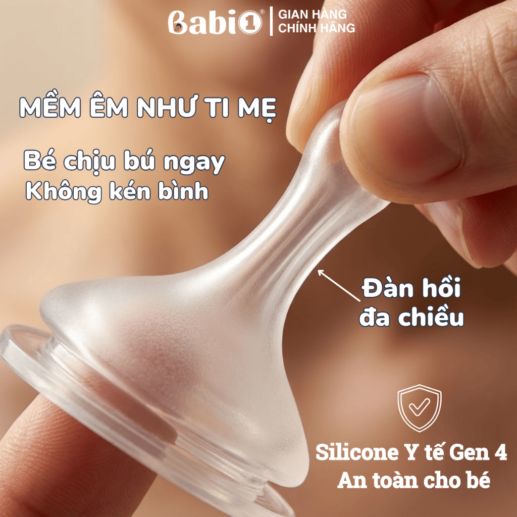 Bình Sữa Babi1 PPSU Plus 180ml Cổ Rộng (Tặng 2 Núm Ty) Có Tay Cầm Núm Y Khoa Chống Sặc Chính Hãng