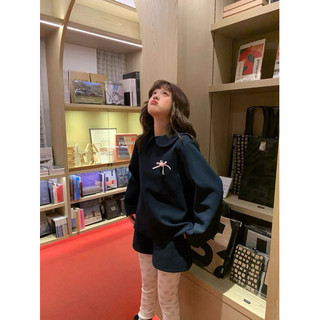 Le rouge | Bộ nỉ Lumi navy set Áo sweatshirt cổ peter pan quần short ngắn (không kèm nơ)