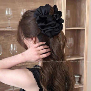 Kẹp tóc nơ đám mây vải lụa nhiều lớp màu đen hottrend Y334