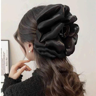 Kẹp tóc nơ đám mây vải lụa nhiều lớp màu đen hottrend Y334