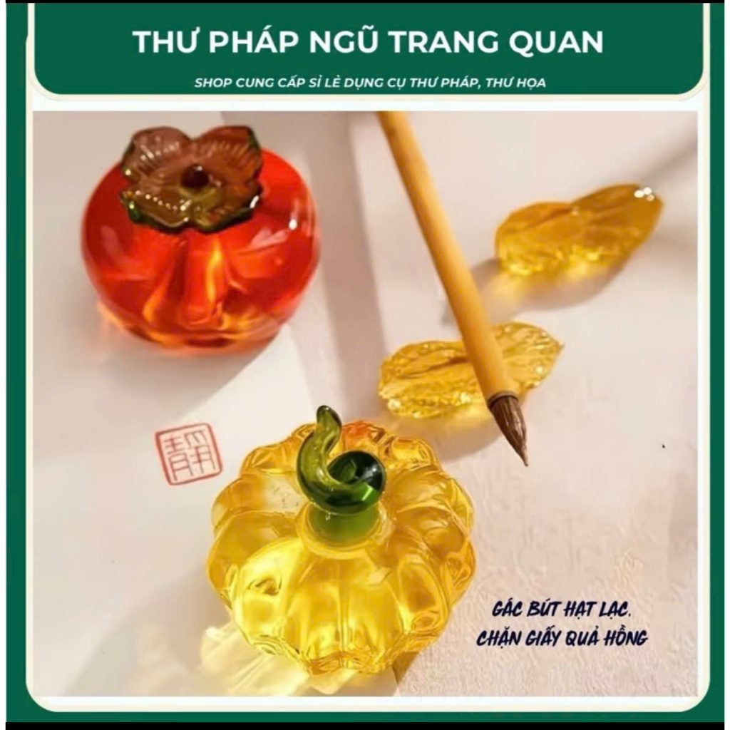 Chặn giấy gác bút chuyên dụng cho thư pháp, trái hồng, trái bí và hạt lạc thuỷ tinh. Phụ kiện trang trí bàn thư pháp