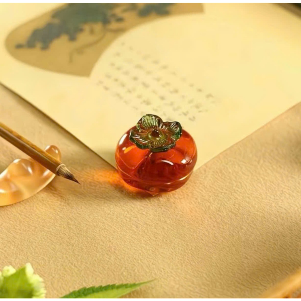 Chặn giấy gác bút chuyên dụng cho thư pháp, trái hồng, trái bí và hạt lạc thuỷ tinh. Phụ kiện trang trí bàn thư pháp