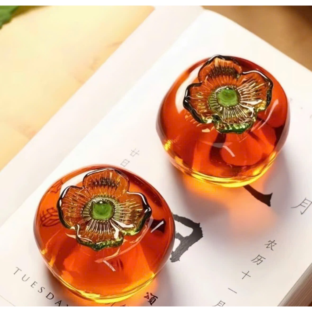 Chặn giấy gác bút chuyên dụng cho thư pháp, trái hồng, trái bí và hạt lạc thuỷ tinh. Phụ kiện trang trí bàn thư pháp