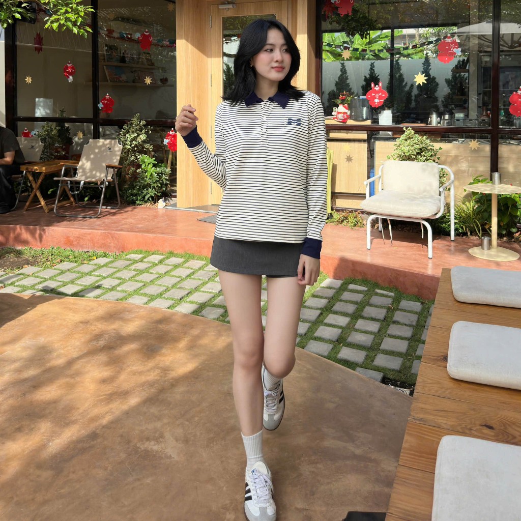 Áo Tay Dài Sọc Ngang Xanh Hot Trend Chất 100% Cotton Mềm Mịn Thoáng Mát.
