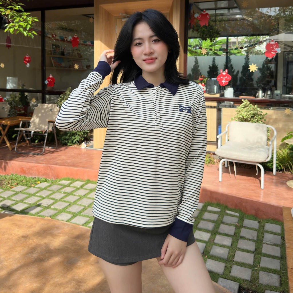 Áo Tay Dài Sọc Ngang Xanh Hot Trend Chất 100% Cotton Mềm Mịn Thoáng Mát.
