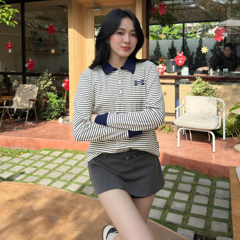 Áo Tay Dài Sọc Ngang Xanh Hot Trend Chất 100% Cotton Mềm Mịn Thoáng Mát.