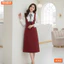 Đầm thiết kế BEMINE cổ chữ V phối bèo tay dài dáng chữ A phù hợp đi làm-B164