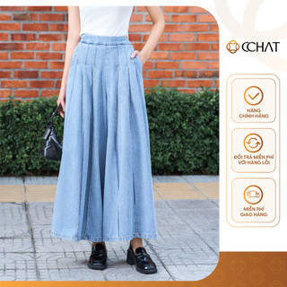 Quần Jean Nữ 𝐂𝐂𝐇𝐀𝐓 Dáng Suông Indigo Xếp Ly Chất Liệu Jeans Cao Cấp 25GDJ2007ST